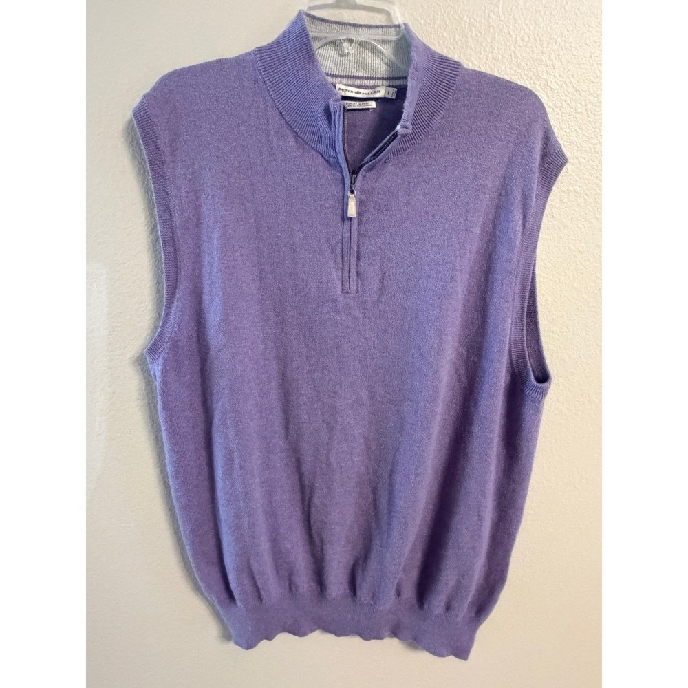 Peter Millar Mens Purple Cotton Cashmere Quarter Zip Sweater Vest Large Luxury